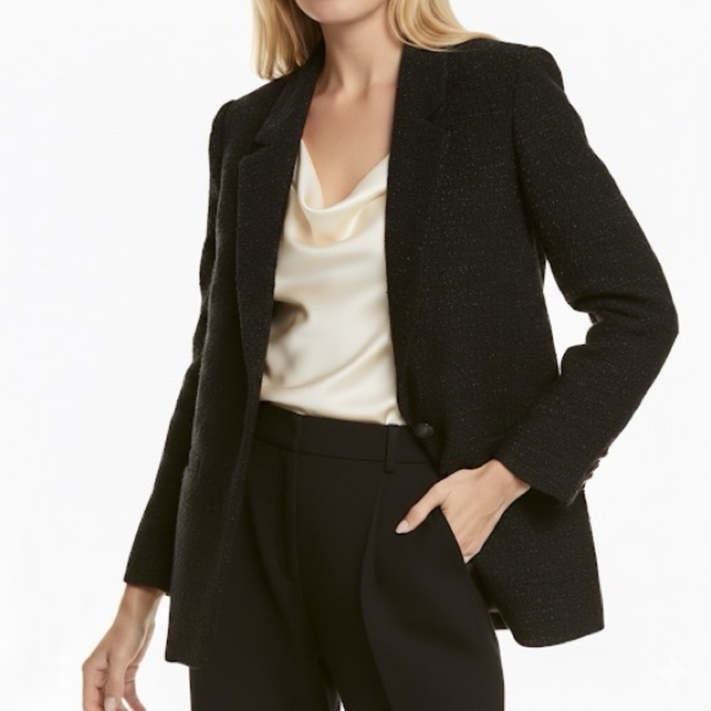 New! The Kooples Metallic Tweed Buttoned Black Blazer Size 8 Nwt!